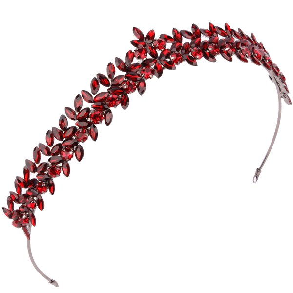 Women's Tiara, Crown for Henna Wedding Party | Glitter Hair Accessories for Bridal Birthday Pageant Prom Halloween Costume Christmas Party | Floral Pattern - Burgundy