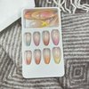 Pink Press on Nails French Tip Fake Nails Medium Almond False Nails with Blue Pink Purple Yellow Tip Designs Glue on Nails Full Cover Stick on Nails Cute Acrylic Nails Glossy Artificial Nails