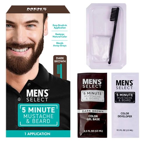 Men's Select 5 Minute Mustache & Beard Dark Brown Brush-In Facial Hair Dye with Brush Included