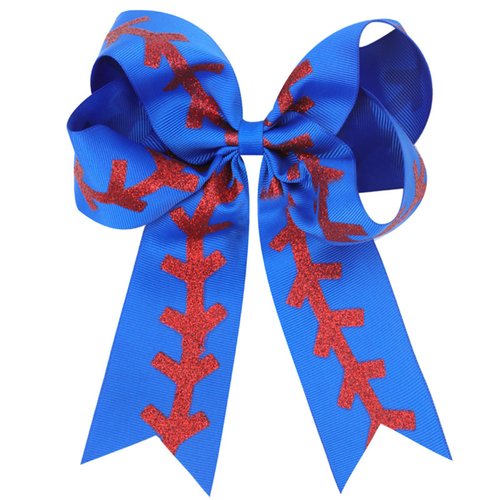 Softball Cheer Bows hair Tie Softball Hair Accessories Perfect Softball Player Gift.(FQ7) (Blue)