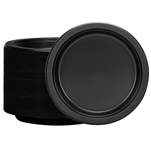 Hanna K. Signature Collection Black Plastic Plates 9 Inch - 50 count - Plastic Solid Round Party Plates For Weddings, BBQs, Birthday Plates - Disposable Black Plates - Plastic Dessert Plates