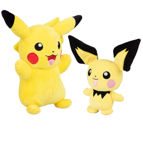 Pokemon 12" Pikachu & 8" Pichu Plush, 2 Pack - Evolution Set - Officially Licensed - Quality Soft Stuffed Animal Toy Figures - Christmas Stocking Stuffer Gift for Kids, Boys, Girls - 2+