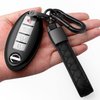 Compatible with Nissan Key Fob Cover with Leather Keychain Soft TPU 360 Degree Protection Key Case for Altima Maxima Rogue Armada Pathfinder Smart Key 3 4 5-Button,Black