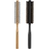 2 Pieces Thick Hair Comb Set: Blow Drying Round Brush for Short Hair Styling and Detangling Massage Comb (Black, Wood Color)