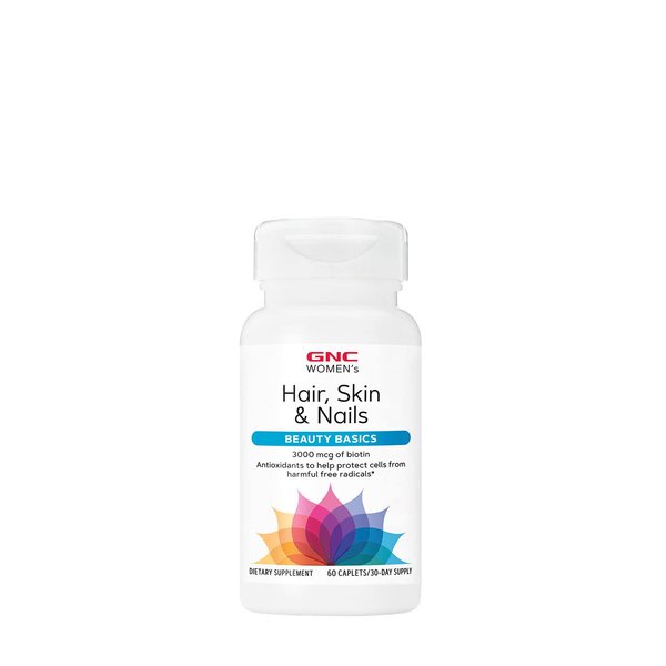 GNC Women's Hair, Skin & Nails | Daily Multivitamin Blend | Biotin (3,000 mcg), Hyaluronic Acid, Vitamins C & E with Niacin | Added Antioxidants | Supports Womens Health and Beauty | 60 Caplets