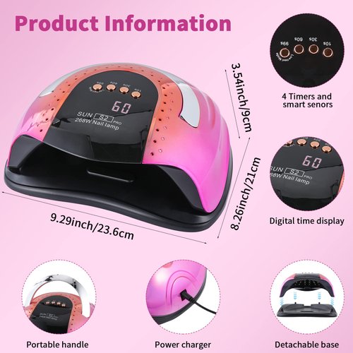 Gel UV LED Nail Lamp, 268W High Power Nail Gel Light, 4 Timer Settings and Professional Manicure Nail Lamp with Automatic Sensor