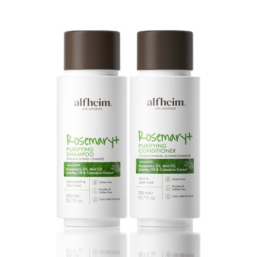 Alfheim Rosemary+ Purifying Shampoo & Conditioner Set | Rosemary & Peppermint Oil for Scalp Refresh & Oil Control | Jojoba & Calendula for Hydration & Shine | Sulfate-Free, Color-Safe | 10.7 oz Each