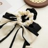 2 Pcs Black White Hair Scarf with Ribbon Bow for Women Girls, Bow Scrunchies for Hair, Ribbon Hair Ties with Bow, Chiffon Hair Ribbon Short Hair Bands Ties Ponytail Holder (White)