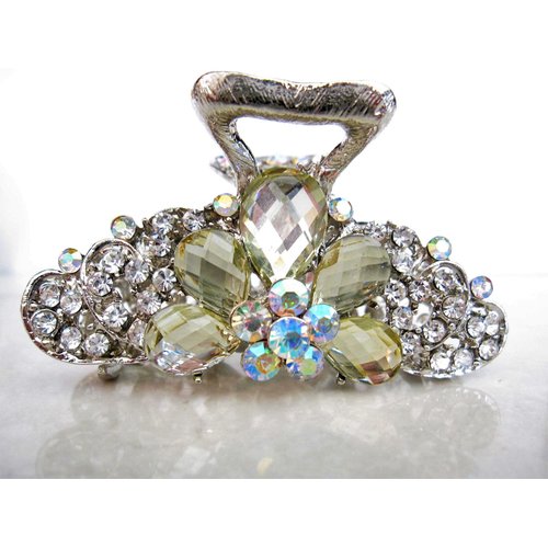 Silver metal flower crystal hair claw clip bridal clip