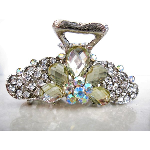 Silver metal flower crystal hair claw clip bridal clip