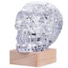 3D Skull Crystal Puzzle, Skull Assembly Brain Teaser with Light-Up Wood Base for Halloween Decorations Indoor, Plastic Skull DIY Puzzle Blocks 3D Model Toy, Gift for Adults/Kid 14+(49pcs, Transparent)
