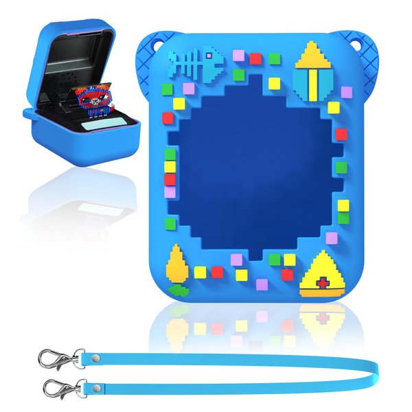 FIOPAZ Silicone Case for Bitzee Digital Pet with Lanyard, Protective Skin Sleeve for Bitzee,Bitzee Case Accessories,Bitzee Interactive Toy Digital Pet Case(Blue)