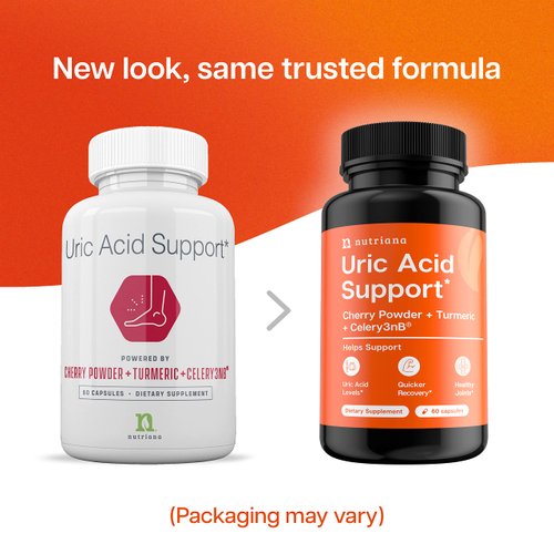 Nutriana Advanced Uric Acid Control - 60 Veggie Capsules with 625mg Tart Cherry & 300mg Turmeric - Joint Comfort & Kidney Health Formula with Celery Seed Extract