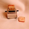 Dollhouse Miniature Silver Toaster with 2 Pieces of Toast, Dollhouse Kitchen Utensil Machine 1/12 Scale Bread Machine, for Dollhouse Kitchen Accessories
