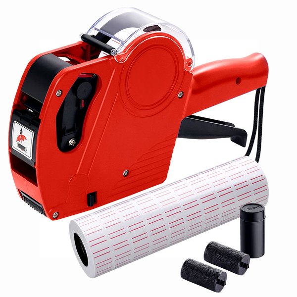 MX5500 Pricing Tag Gun with 5150 pcs White Label Gun Stickers & 3 Extra Inker Rollers, Pricing Label Gun, 8 Digits Retail Pricing Gun and Labels for Grocery Store, Food (Red)