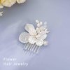 Foyte Pearl Flower Hair Comb Wedding Crystal Hair Comb Silver Hair Accessories for Women and Brides