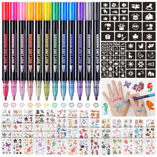 Glitter Tattoos for kids, Temporary Glitter Tattoo Markers for Skin, Glitter tattoo kit, Temporary Tattoos, face glitter, party bag fillers, girls birthday present, face glitter festival, face paint