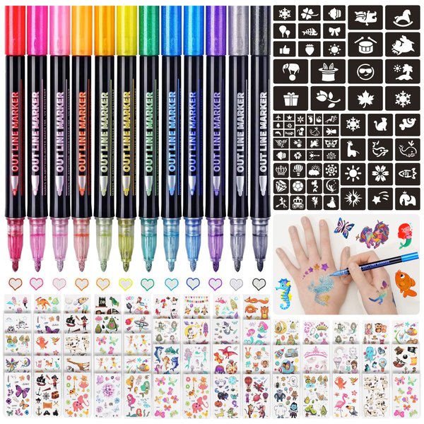 Glitter Tattoos for kids, Temporary Glitter Tattoo Markers for Skin, Glitter tattoo kit, Temporary Tattoos, face glitter, party bag fillers, girls birthday present, face glitter festival, face paint