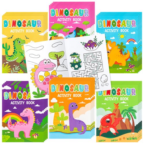 JAPBOR 24pcs Dinosaur Activity Coloring Books for Kids Party Favors, Mini Art Color Pages Drawing Booklet Supplies, Birthday Painting Games Theme Doodle Small Coloring Book Bulk Goodie Bag Filler