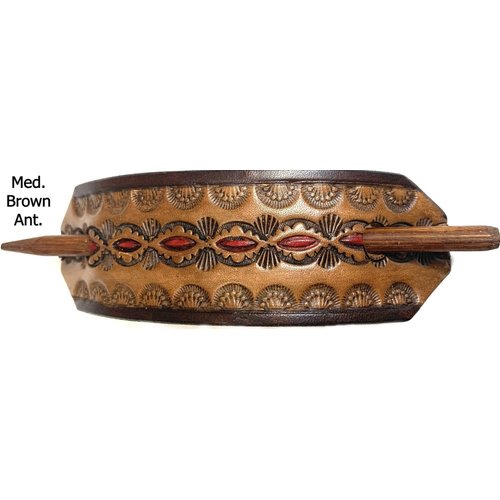 Leather Hair Barrette with Stick…. Unique Design Ponytail Holder for Women….. Hand Tooled Hair Clip….. Choice of 3 Colors #2112