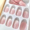 Short Press on Nails Oval Shape Fake Nails Pink White Gradient Short Nails White French Nail Tip Glue on Nails Glossy Short Oval Acrylic Nails Stick on Nails for Women Girls