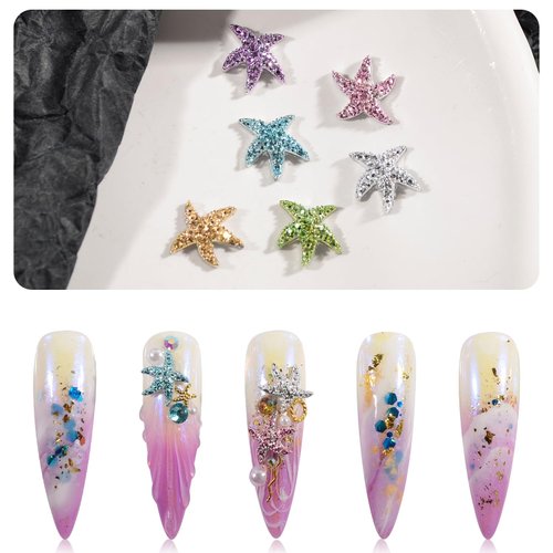 QIMYAR Mixed Color 3D Starfish Nail Charms Alloy Summer Beach Nail Art Accessories Ocean Theme Starfish Sea Series Nail Art Supplies DIY Manicure Decoration