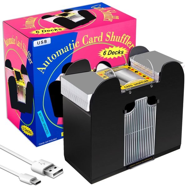 Zomiboo 6 Deck Casino Automatic Card Shuffler USB Battery Operated Electric Shuffler Poker Card Deck Shuffler Card Shuffling Machine for Home Card Playing Games Casino and Club Party(6 Decks)