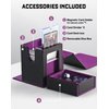 ZLCA MTG Deck Box, Commander Deck Box with Display Window, Card Deck Box Holds 100 Double-Sleeved Cards with Dice Tray & 35pt Magnetic Card Holder（Black& purple）