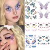 Eye Shiny Butterfly Flower Stickers Facial Body Glitter Butterfly Makeup Stickers for Women Girls Waterproof Temporary Fake Flower Tattoo Sticker for Halloween Costume Party Facial Body Decoration 6 sheets
