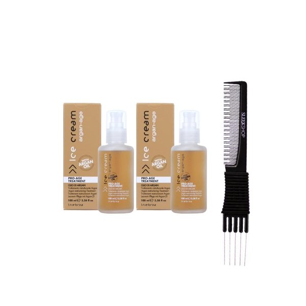 kuss Inebrya Ice Cream Argan-Age Pro Age Treatment (3.38 oz) with Teasing Comb Pack of 2