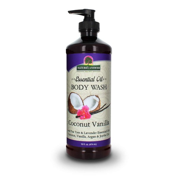 Nature's Answer Coconut Vanilla Body Wash with Pump, Pure Essential Oil, All Natural Vegan Paraben Gluten Free Non GMO (16 FL Oz) | For Sensitive Skin | Natural Skin Brightener