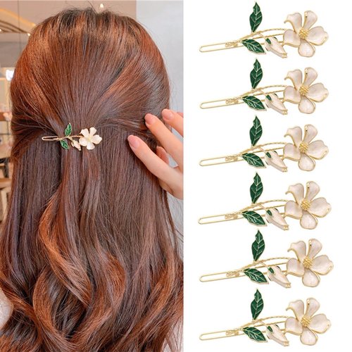 auwiyd 6 PCS Fairy Flower Hair Pins Gardenia Flower Hair Clips Gold Metal Elegant Decorative Side Clips for Women Girls Fairy French Hair Barrettes for Daily Use