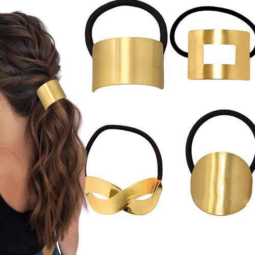 Generic Hair Elastic Rope Metal Geometric Elastic Hair Ties Horsetail Hair Rope 3 Styles for Women Hair Accessories