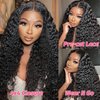 ALLRUN Wear And Go 4x4 Water Wave Closure Wigs Human Hair 22 Inch Curly Wigs For Black Women Glueless Hd Lace Wigs Pre-Cut Pre Plucked Pre-Bleached Human Hair Wigs 180% Density