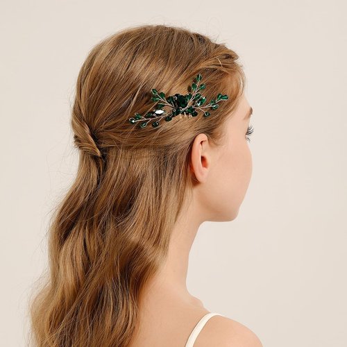 BERYUAN Emered Green Crystal Rhinestone Hair Comb Wedding Bridal Crystal Comb Bridal Crystal Silver Hair Piece Teardrop Rhinestone Comb for Wedding Women