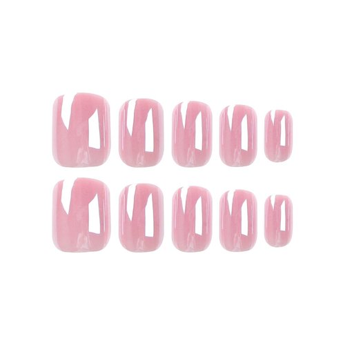 Short Press on Nails Chrome Pink Square Fake Nails, Chrome Powder Glazed Acrylic Nails, Shiny Glossy Gel False Nails Kits Salon Quality Stick Glue on Nails Tip 24 Pcs