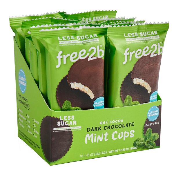 Free 2b Dark Chocolate Mint Cups, Safe for School and Allergy Friendly - Gluten-Free, Dairy-Free, Nut-Free, and Soy-Free - Dark Chocolate, 2-Cup Packages (Pack of 12)