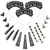 Lenwen 18 Pcs Happy New Years Eve Party Supplies 2025 Noise Makers New Year Headband Tiara Party Horn Blowers Whistles Fringed Noisemaker Novelty Favors for Adult New Years Eve Decoration(Black)