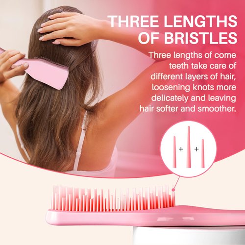 RHOS Hair Brush for Women,Men and Kids-Detangler Brush for Curly,Thick,Short,Thin Hair,Wet Dry Detangling Hair Brush for Smoothing,Anti Breakage-Hair Brush without Ball Tips(Pink)