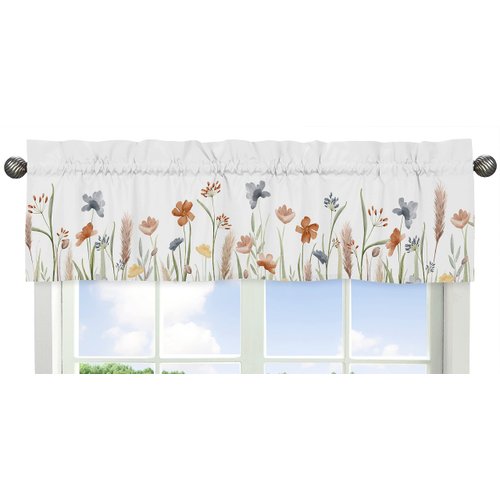 Sweet Jojo Designs Boho Floral Garden Flower Girl Window Valance Curtain Treatment Baby Nursery Kids Room Kitchen Bathroom Bedroom Green Watercolor Bohemian Floral Farmhouse Vintage Shabby Chic Nature