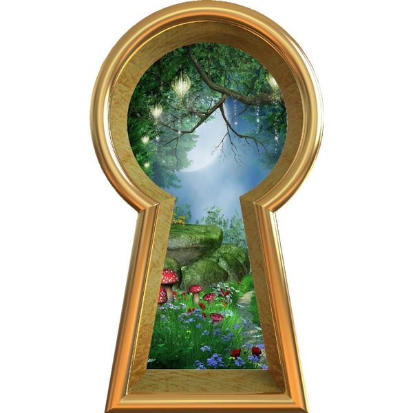 24" Keyhole 3D Window Wall Decal Enchanted Lantern Forest Wonderland Kids Room Decor Fantasy Mushroom Fairy Tale Removable Vinyl Wall Sticker - 24" Tall x 13.6" Wide