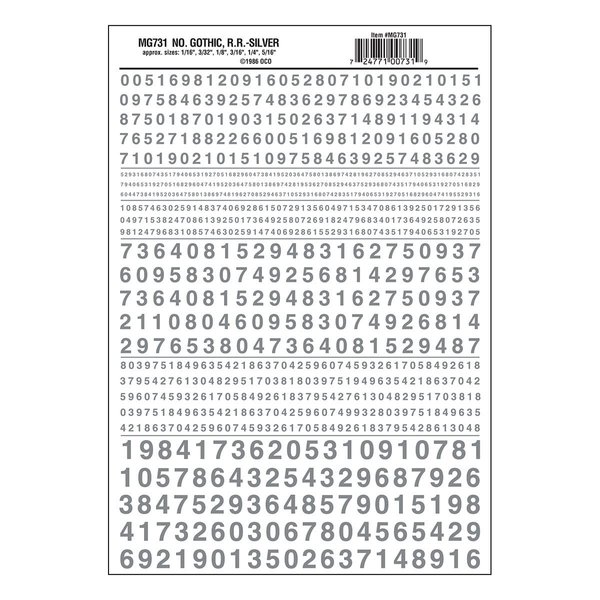 Woodland Scenics Gothic R.R. Numbers Silver 1/16-5/16 MG731