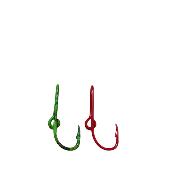 Two Eagle Claw Camo and Red Hat Fish hook Pin for Hat Camo Fish Hook Cap Clip - Set of Two Hooks one Camo and one Red