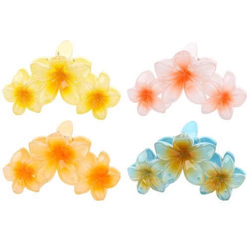 AMCAMI 4 Pcs Flower Hair Clips Hair Clips for Women Claw Clips for Thick Hair Hair Claw Clips Hair Clips for Thin Hair Beach Accessories for Women Cute Hair Clips Hawaiian Flower Hair Clips Hair Claws