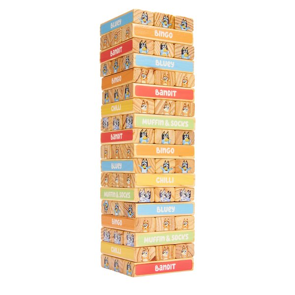 BLUEY Tumbling Tower – 54 Colorful Wooden Blocks – Fun Family Game – FSC Certified for Children 3 Years and Up