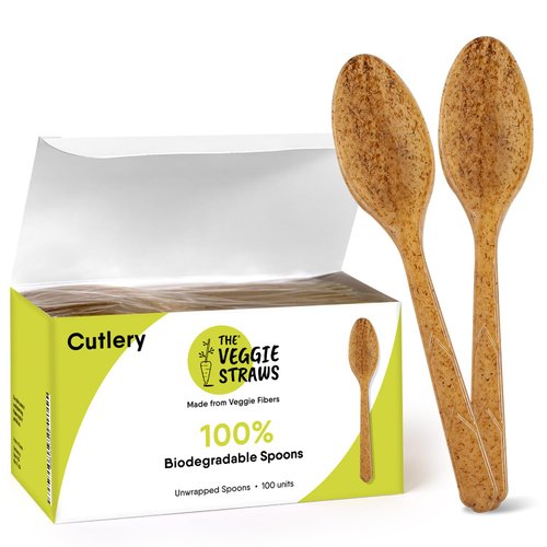 Premium Quality100% Biodegradable Spoons Made of Vegetable Fibers, 100 PCS of 6.7” Long Heavy-Duty and Splinter Free Eco-Friendly Spoons, Perfect Sustainable Cutlery for All Types of Occasions