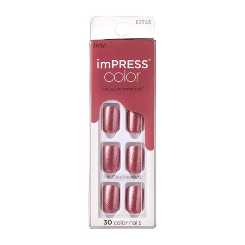 imPRESS imPRESS Design Press-On Nails, Adorabell, Red, Short Size, Squoval Shape, 30 Nails, Prep Pad, Instructions Sheet, 1 Manicure Stick, 1 Mini File