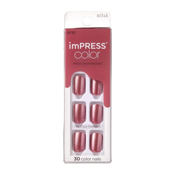 imPRESS imPRESS Design Press-On Nails, Adorabell, Red, Short Size, Squoval Shape, 30 Nails, Prep Pad, Instructions Sheet, 1 Manicure Stick, 1 Mini File