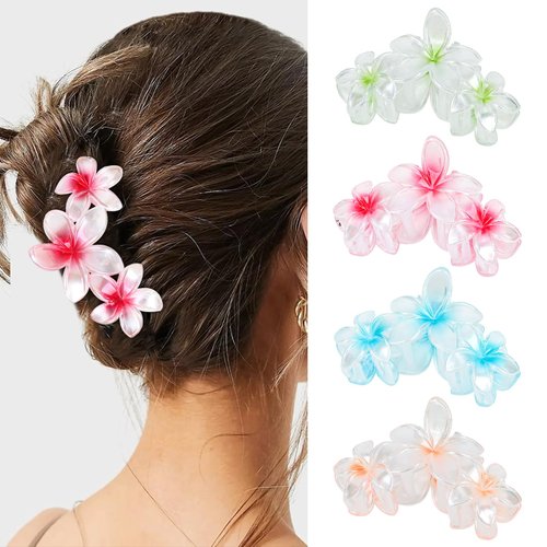 Amariver 4PCS Flower Hair Claw Clips for Women Glitter Claw Clips Middle Flower Hair Clips Non-slip Flower Hair Clip for Thick Thin Hair Strong Hold Hair Claws Hair Accessories for Women Girls