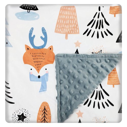 Baby Blanket for Boys Girls (Fox Printed, 30"x40") with Double Layer Dotted Backing Soft Plush Minky Blanket for Toddlers Newborn
